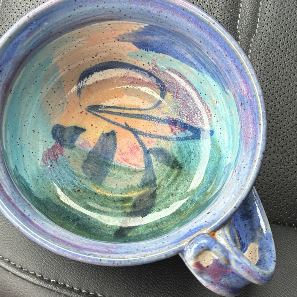 Handcrafted Multicolor Pottery Bowl with handle - Picture 3 of 5